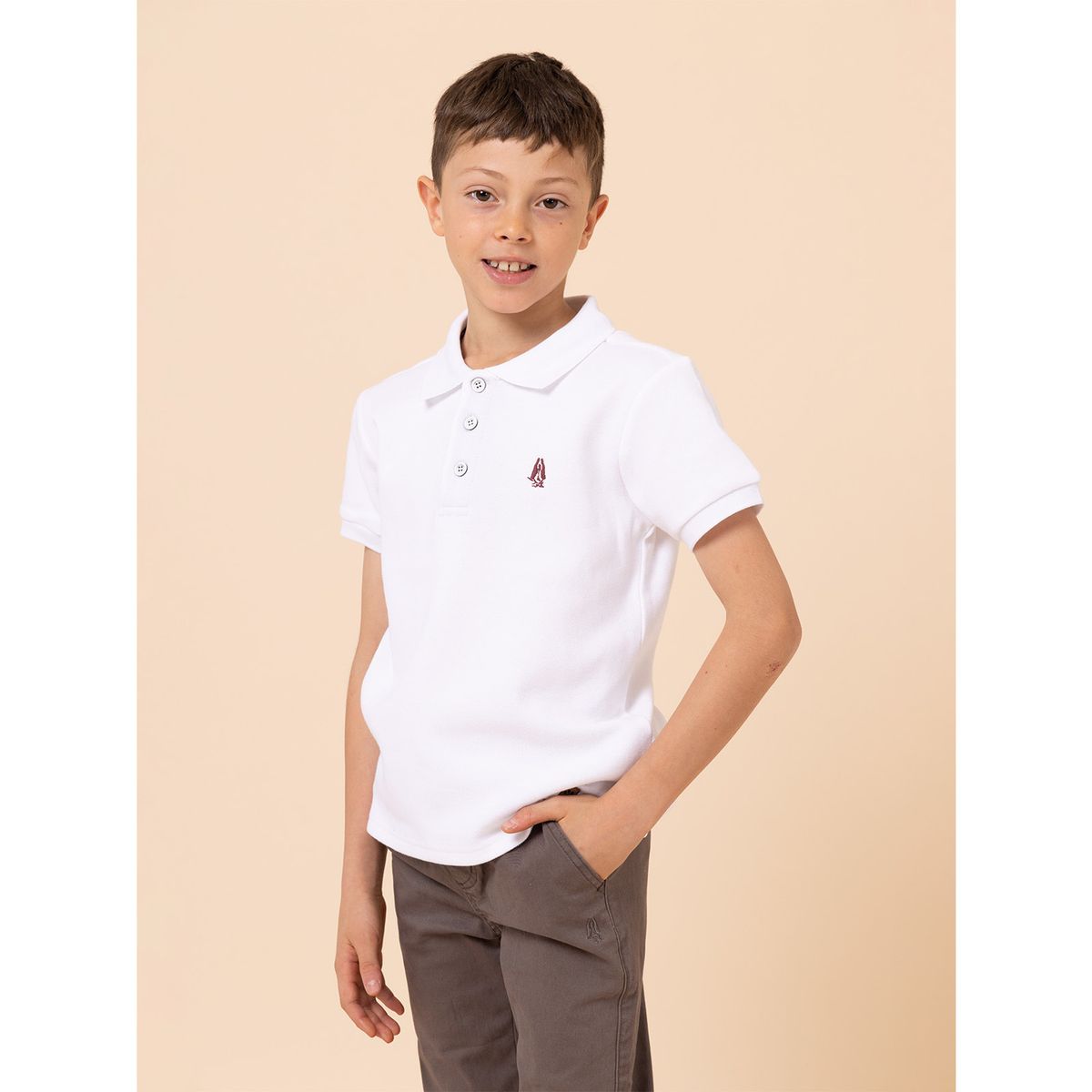 HUSH PUPPIES - Polera Niño Pique Blanco HUSH PUPPIES