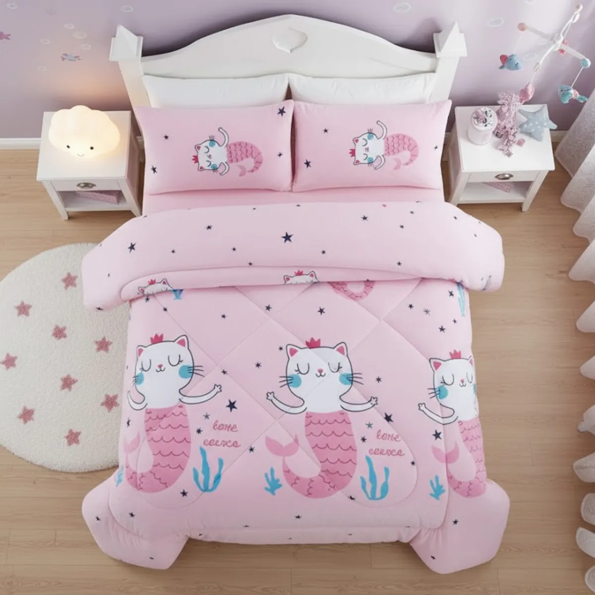 DIANA - COBERTOR DE NIÑA PARA INVIERNO PLUSH CON CHIPORRITO 1.5 PLAZA CON DISEÑO GATITA SIRENA