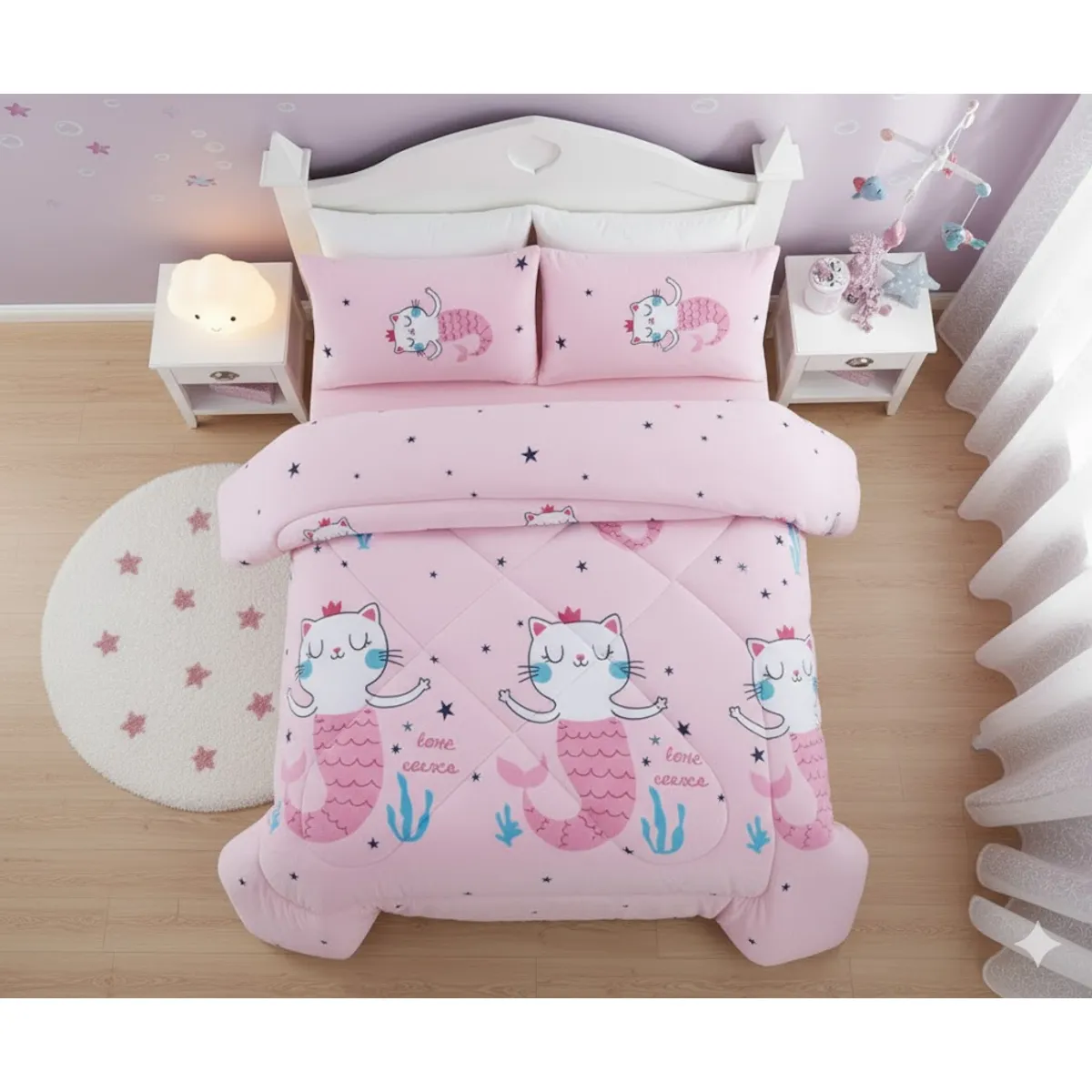DIANA - COBERTOR DE NIÑA PARA INVIERNO PLUSH CON CHIPORRITO 1.5 PLAZA CON DISEÑO GATITA SIRENA