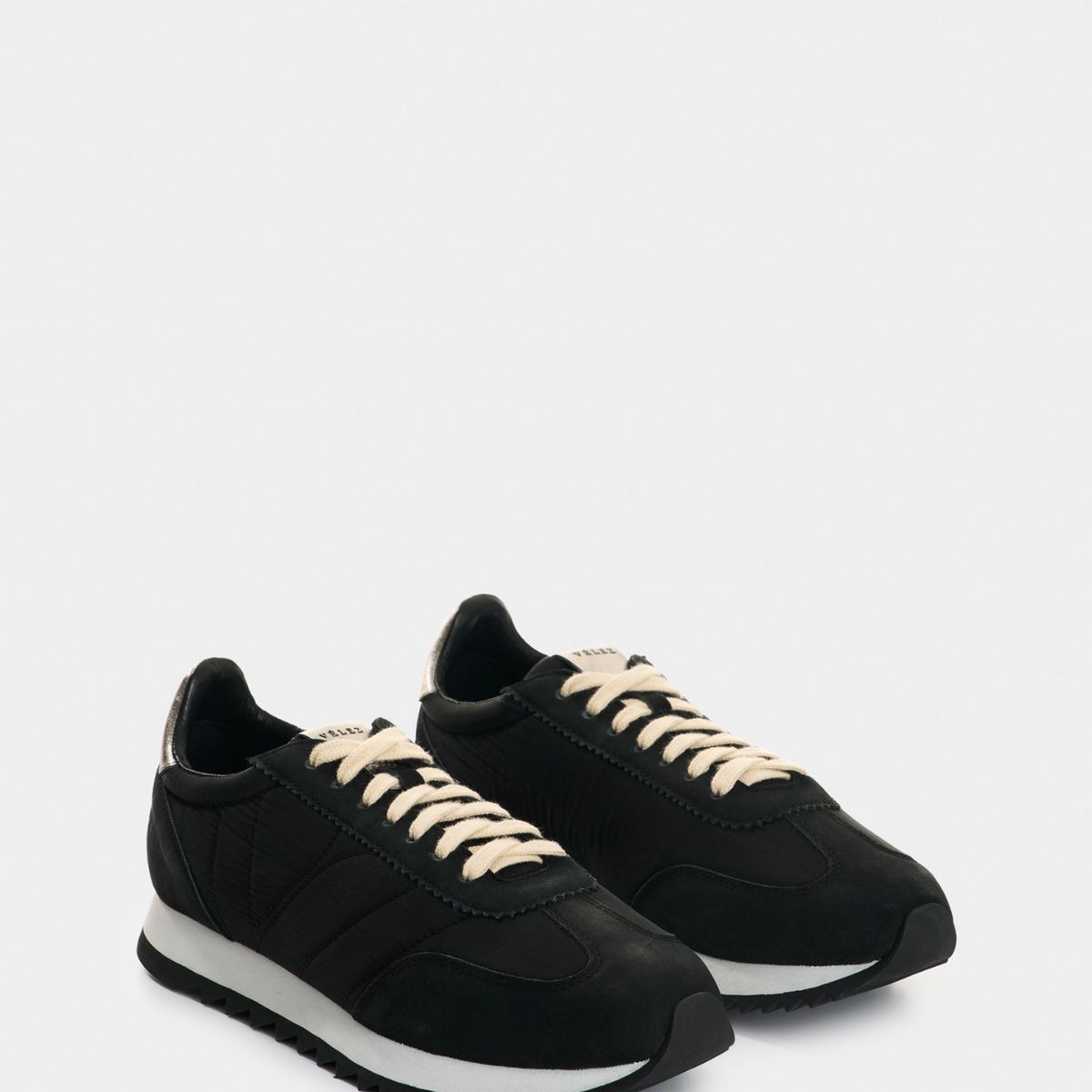VELEZ - Vélez Zapatilla Tenis De Cuero Y Textil  Mujer Flora Negro