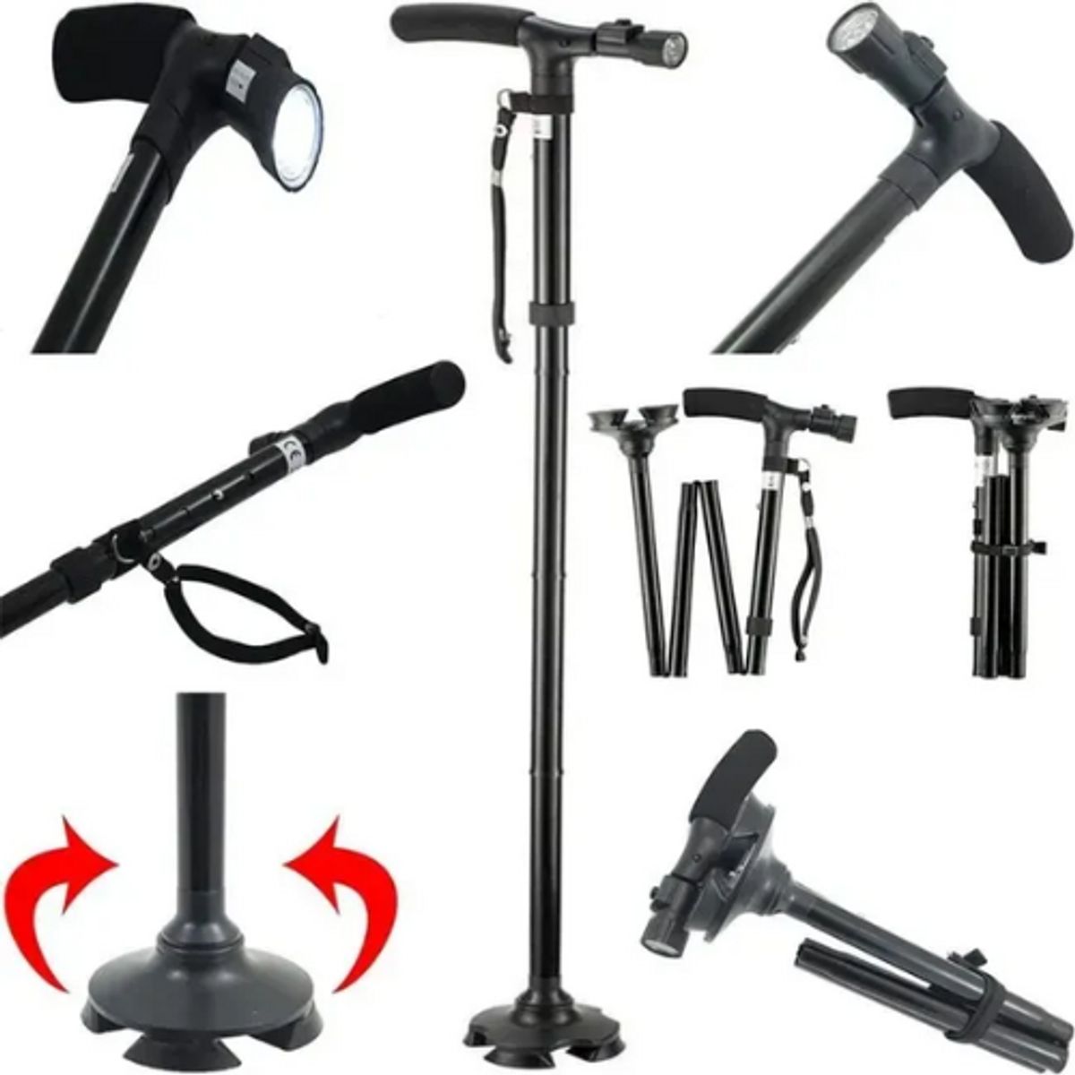 MOVI - Bastón Ortopédico Plegable con Luz LED  Estabilidad y Movilidad Segura