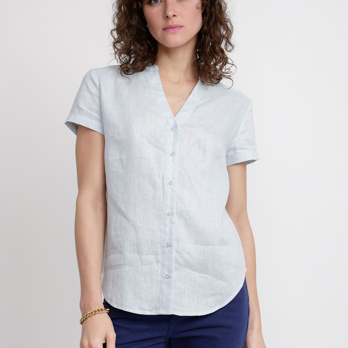 CANADIENNE - Blusa Mujer Keiko Lino Celeste