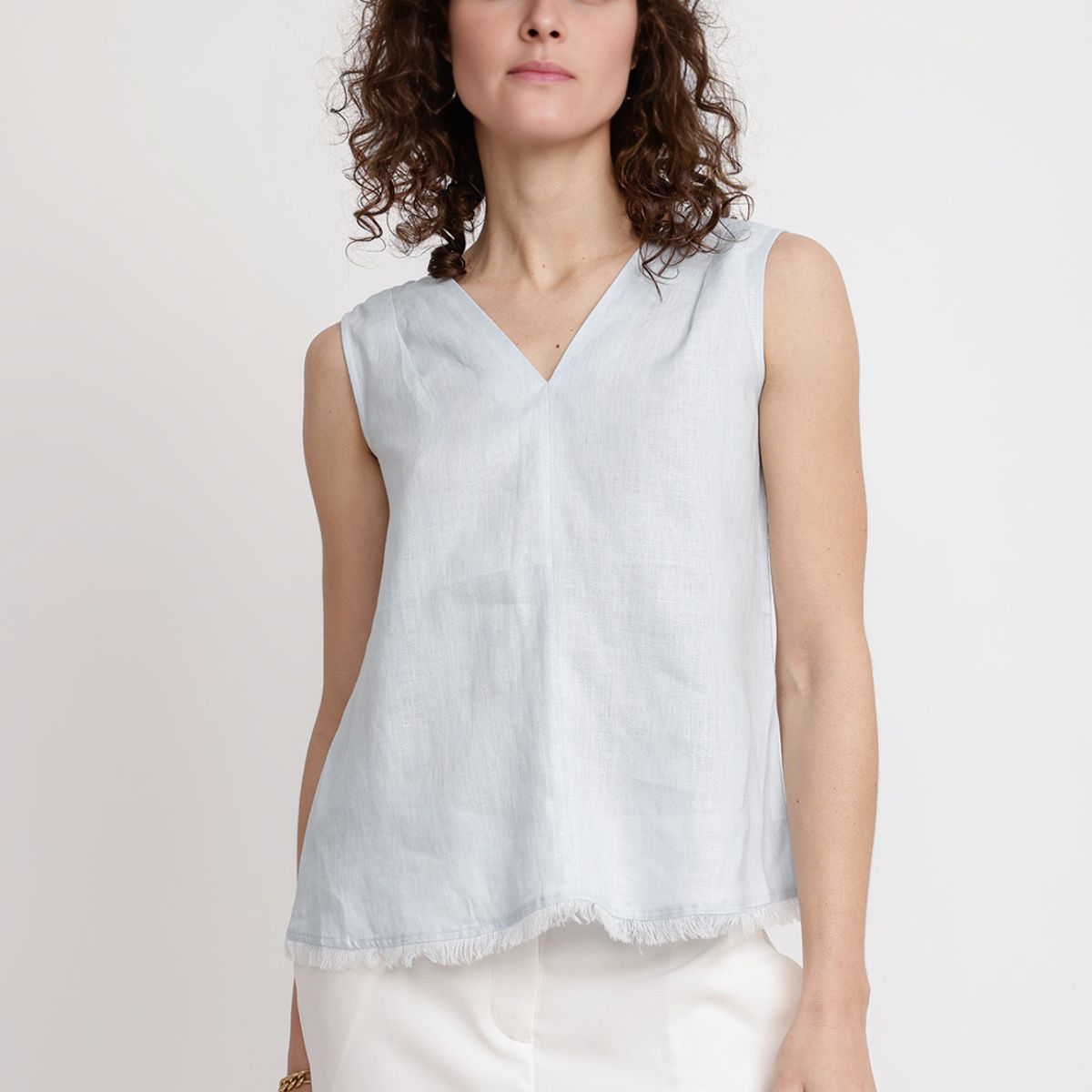 CANADIENNE - Blusa Mujer Gia Lino Celeste