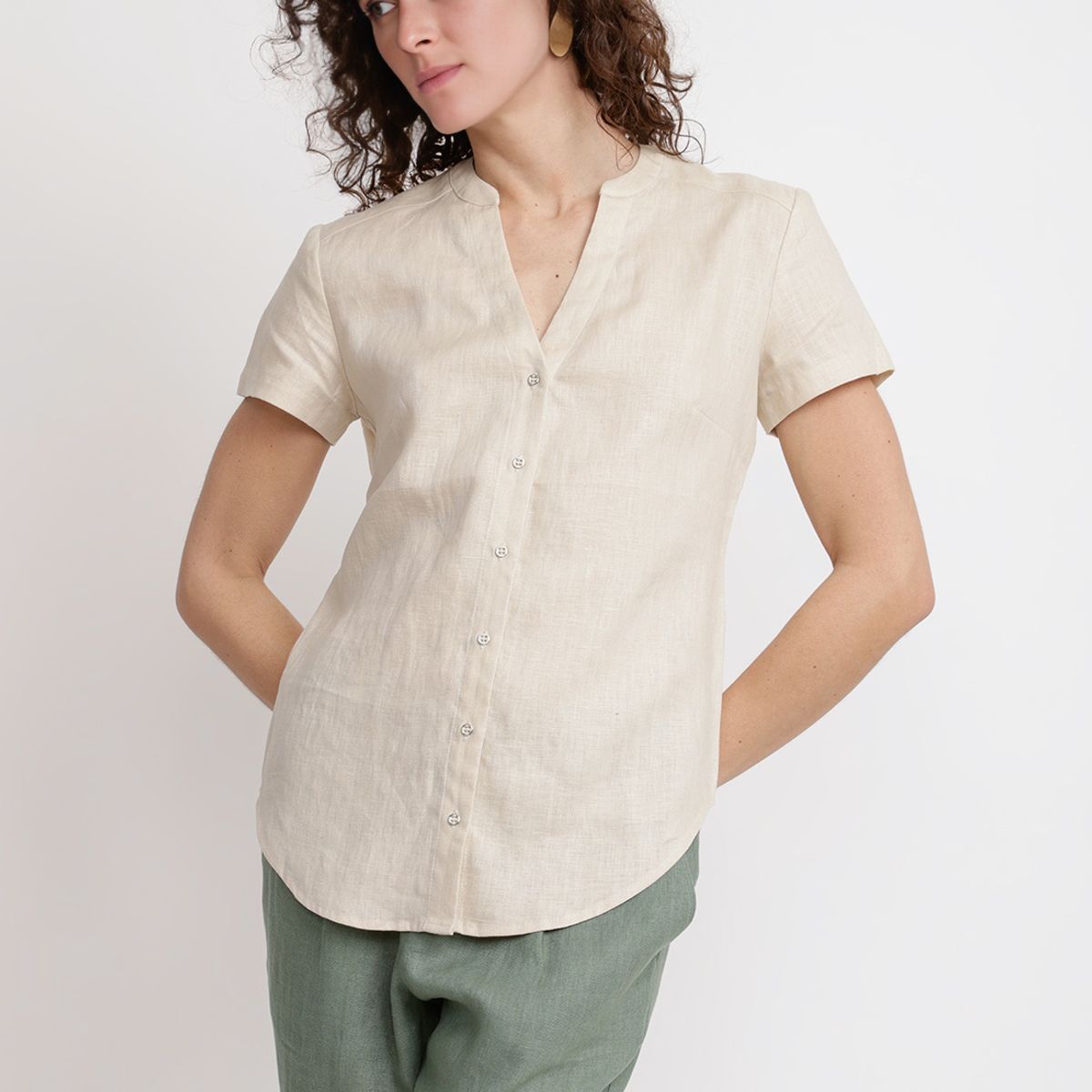 CANADIENNE - Blusa Mujer Keiko Lino Beige