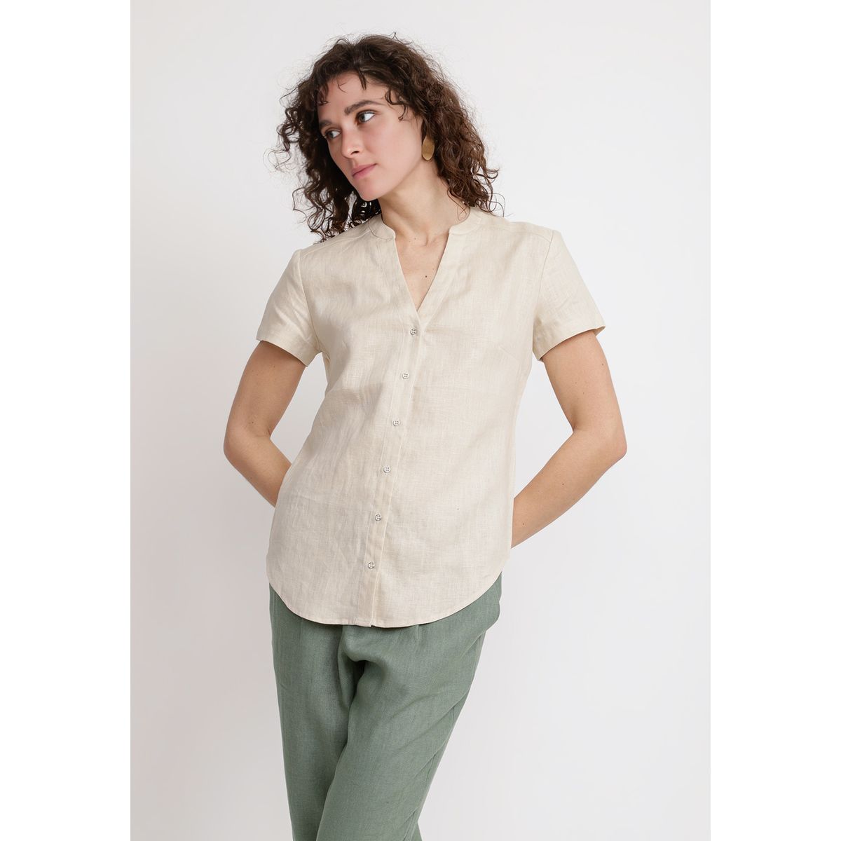 CANADIENNE - Blusa Mujer Keiko Lino Beige