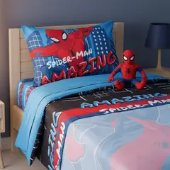 MASHINI - Juego de Sábanas Spiderman Azul Microfibra 1.5 Plazas
