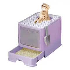 GENERICO - Arenero Bandeja Sanitaria Grande Gato Cerrado Filtro Y Pala Lila