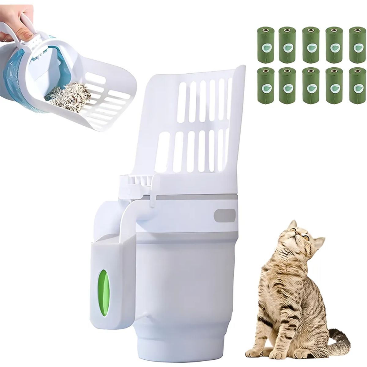 GENERICO - Pala Cuchara Recogedora De Arena Arenero Para Gato Con Bolsa Blanco