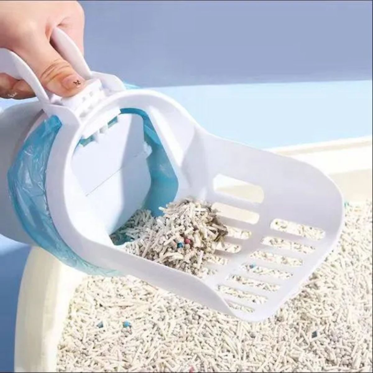 GENERICO - Pala Cuchara Recogedora De Arena Arenero Para Gato Con Bolsa Blanco