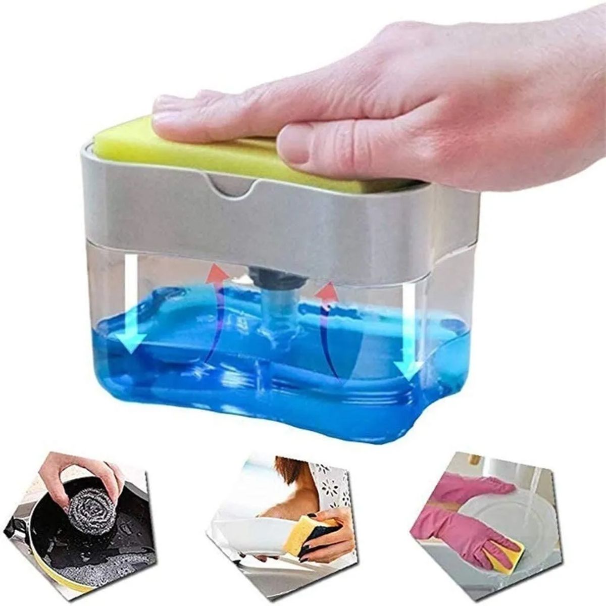 GENERICO - Dispensador De Lava Lozas Manual Con Esponja Con Recipiente Gris