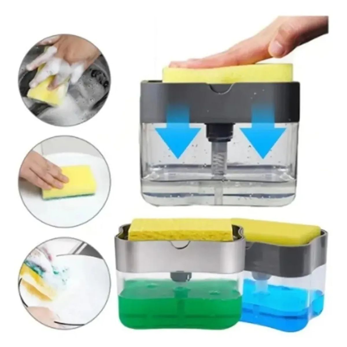 GENERICO - Dispensador Lavaloza Lavaplatos Jabón Con Esponja Jabon Xl Gris