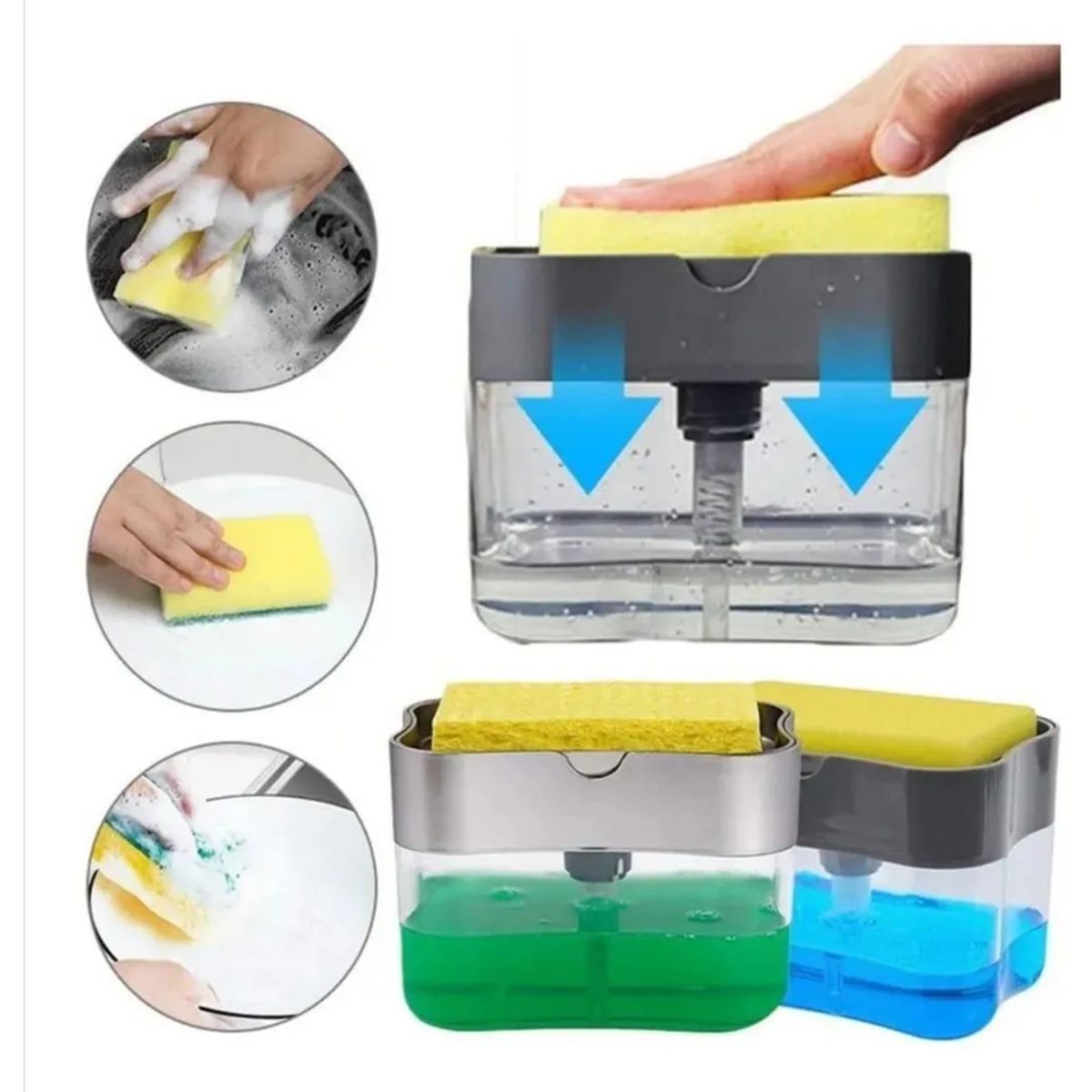 GENERICO - Dispensador De Jabon 2 En 1 Con Soporte De Esponja Gris