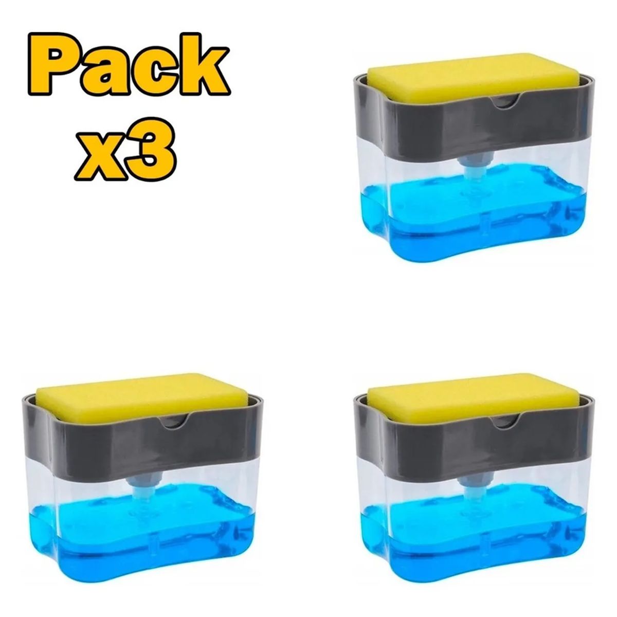 GENERICO - Pack X3 Dispensador De Lavalozas Manual + Esponja Cocina Plomo