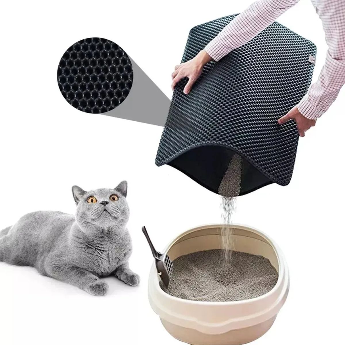 GENERICO - Alfombra Atrapa Arena Para Gatos Salida Del Arenero Mascota Negro