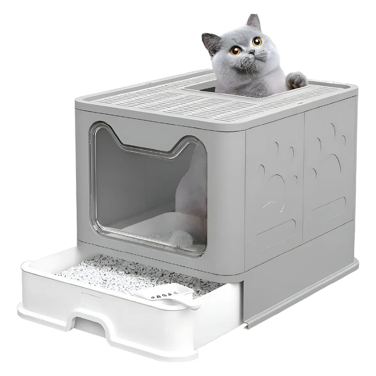 GENERICO - Arenero Cerrado Roro Caja De Arena Para Gatos Arenero Cuadrado Baño Sanitario Gato Roro Color Gris