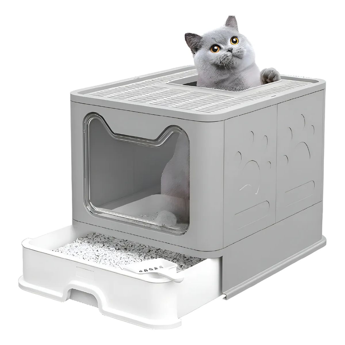 GENERICO - Arenero Cerrado Roro Caja De Arena Para Gatos Arenero Cuadrado Baño Sanitario Gato Roro Color Gris