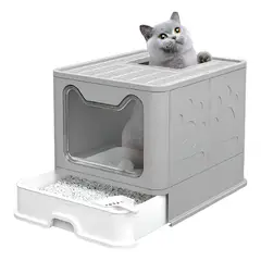 GENERICO - Arenero Cerrado Roro Caja De Arena Para Gatos Arenero Cuadrado Baño Sanitario Gato Roro Color Gris