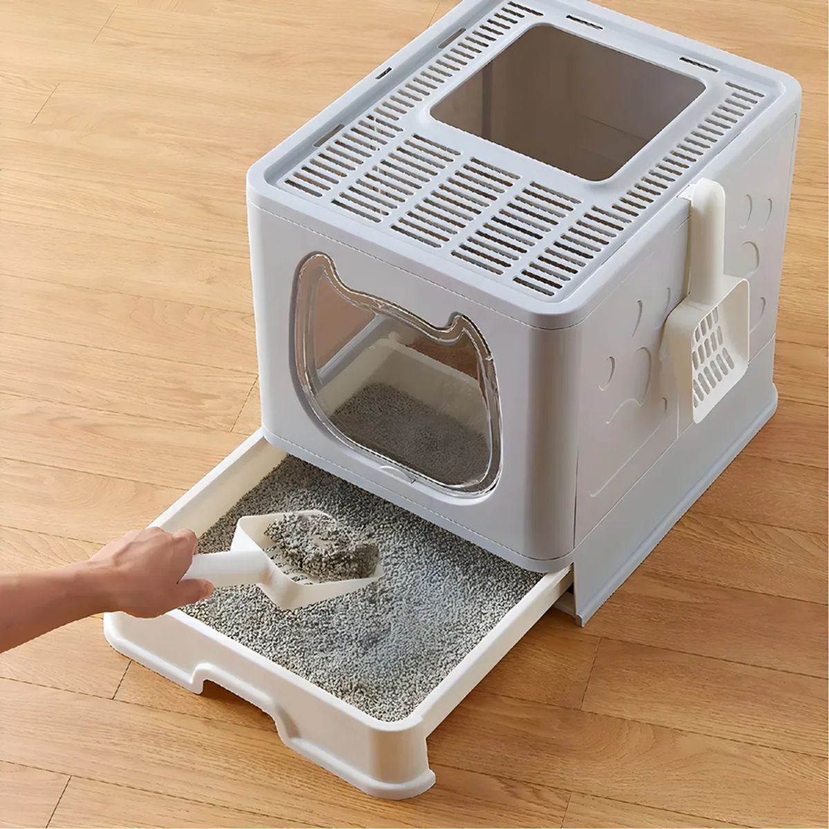 GENERICO - Arenero Cerrado Roro Caja De Arena Para Gatos Arenero Cuadrado Baño Sanitario Gato Roro Color Gris