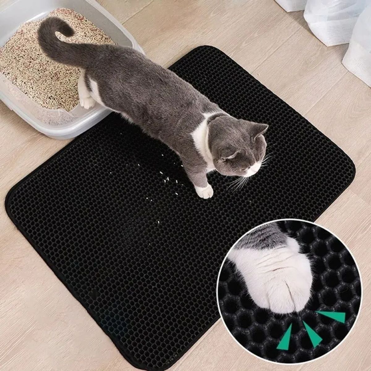 GENERICO - Tapete Recolector De Arena Para Gatos Grande 70 X 50 Arenera Color Negro
