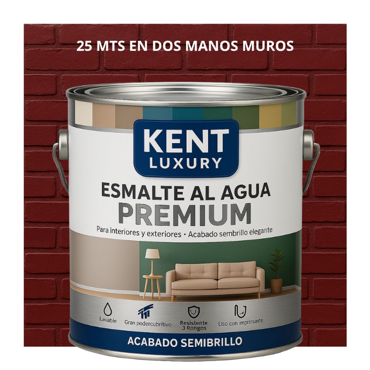 PINTURA ESMALTE AGUA FACHADAS - SEMIBRILLO - 4L ROJO VINO, marca KENT - Foto Principal