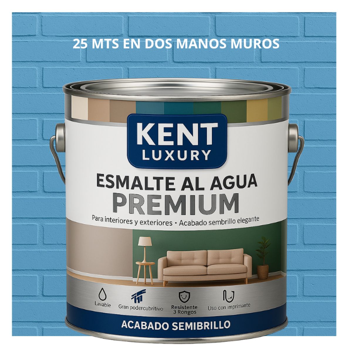 PINTURA ESMALTE AGUA FACHADAS - SEMIBRILLO - 4L AZUL CLARO, marca KENT - Foto Principal
