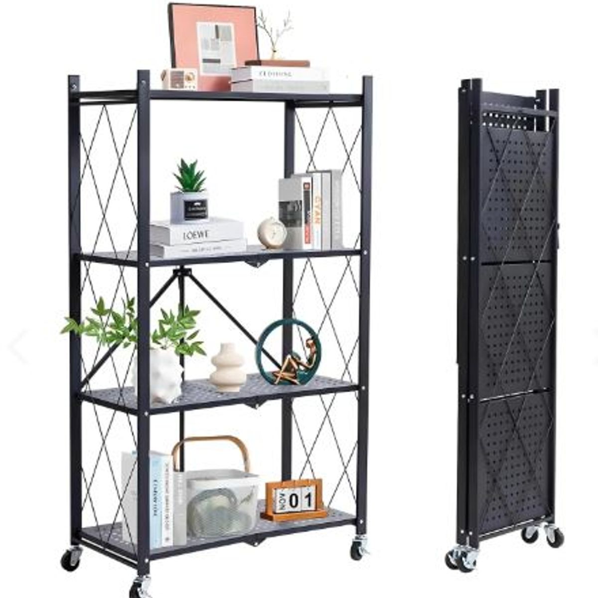 GENERICO - Estante Plegable Acero Ruedas 4 Pisos