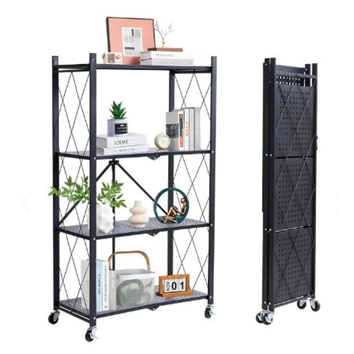 GENERICO - Estante Plegable Acero Ruedas 4 Pisos