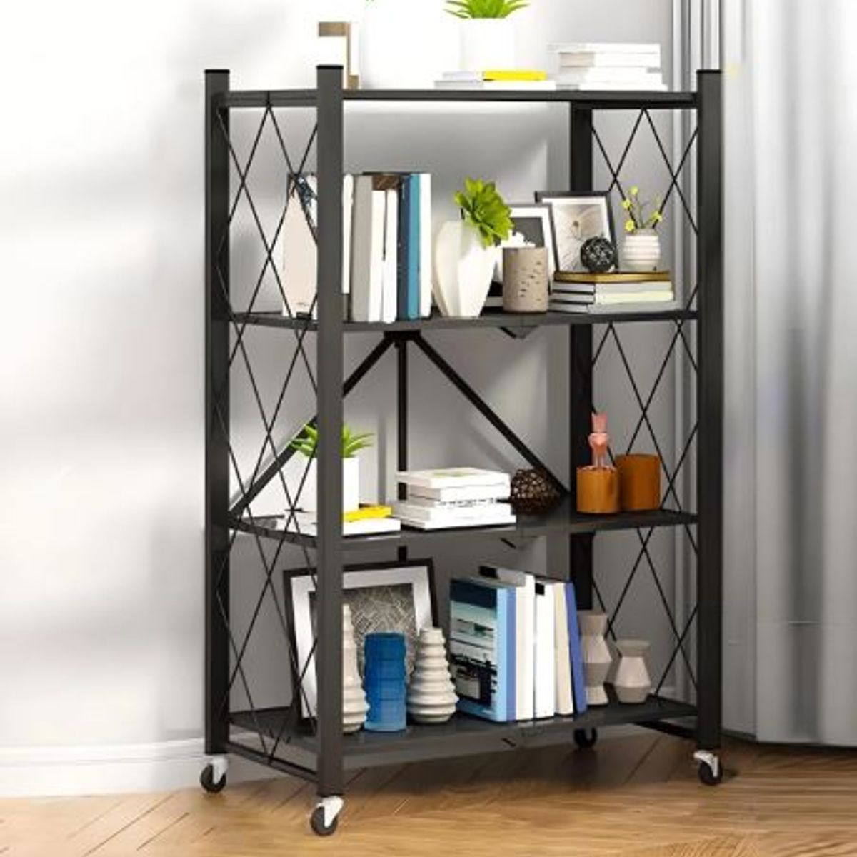 GENERICO - Estante Plegable Acero Ruedas 4 Pisos