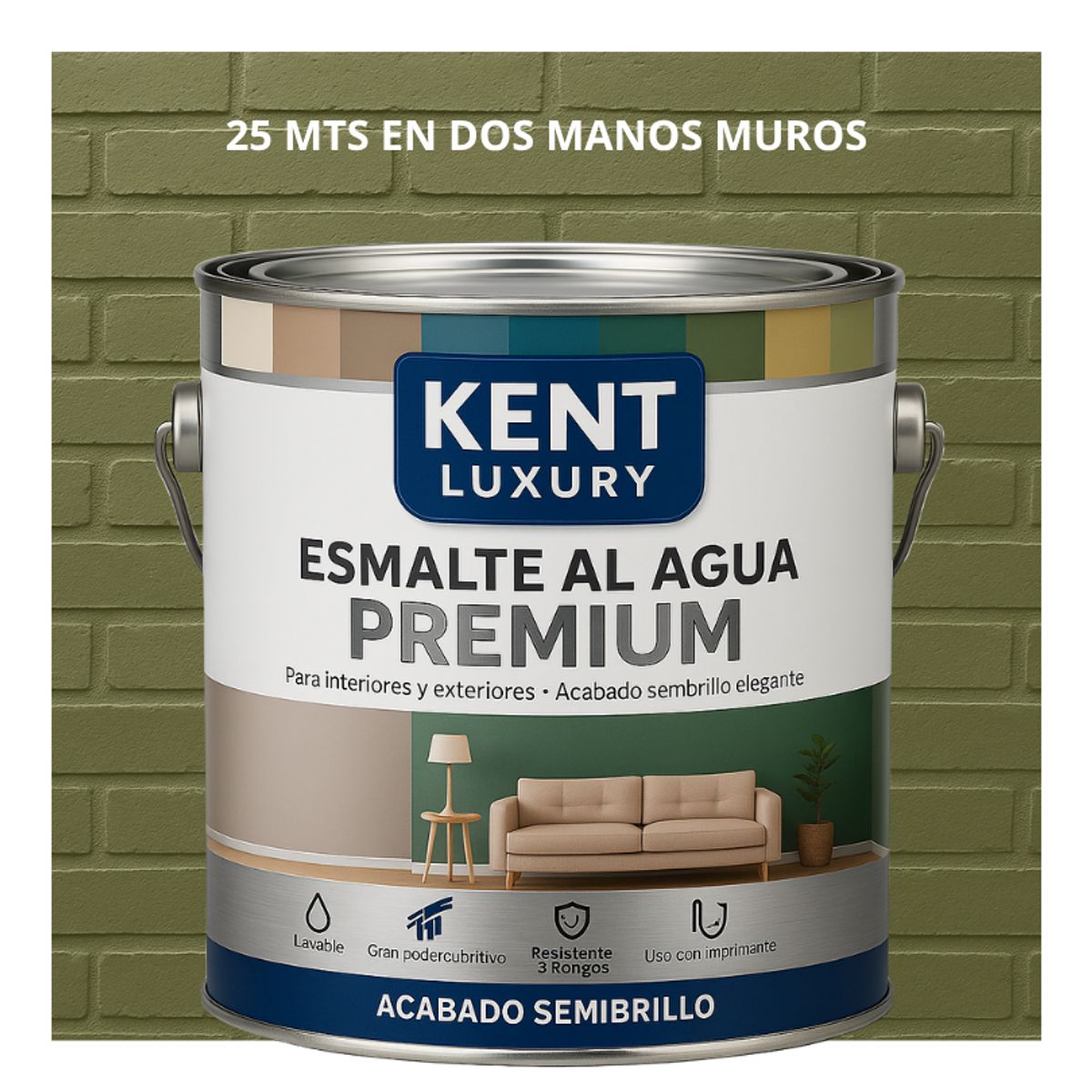 KENT - PINTURA ESMALTE AGUA FACHADAS - SEMIBRILLO - 4L VERDE OLIVA