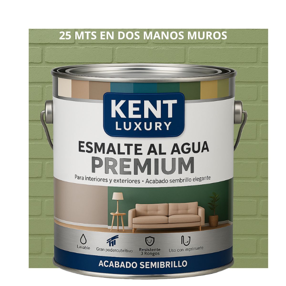 KENT - PINTURA ESMALTE AGUA FACHADAS - SEMIBRILLO - 4L VERDE PÁLIDO