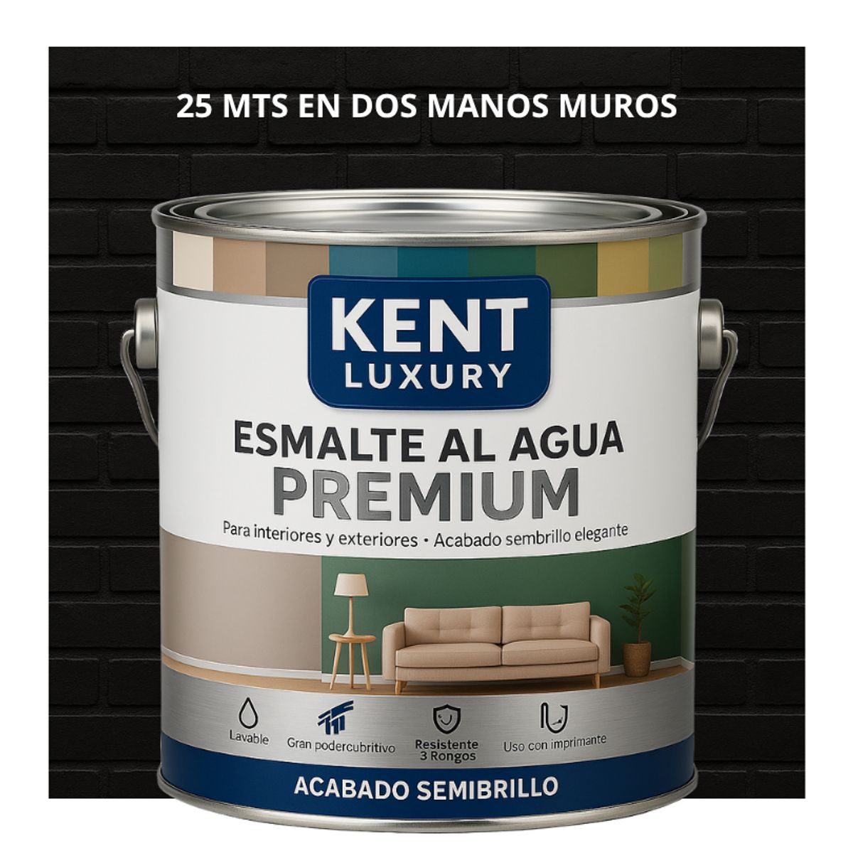 KENT - PINTURA ESMALTE AGUA FACHADAS - SEMIBRILLO - 4L NEGRO INTENSO