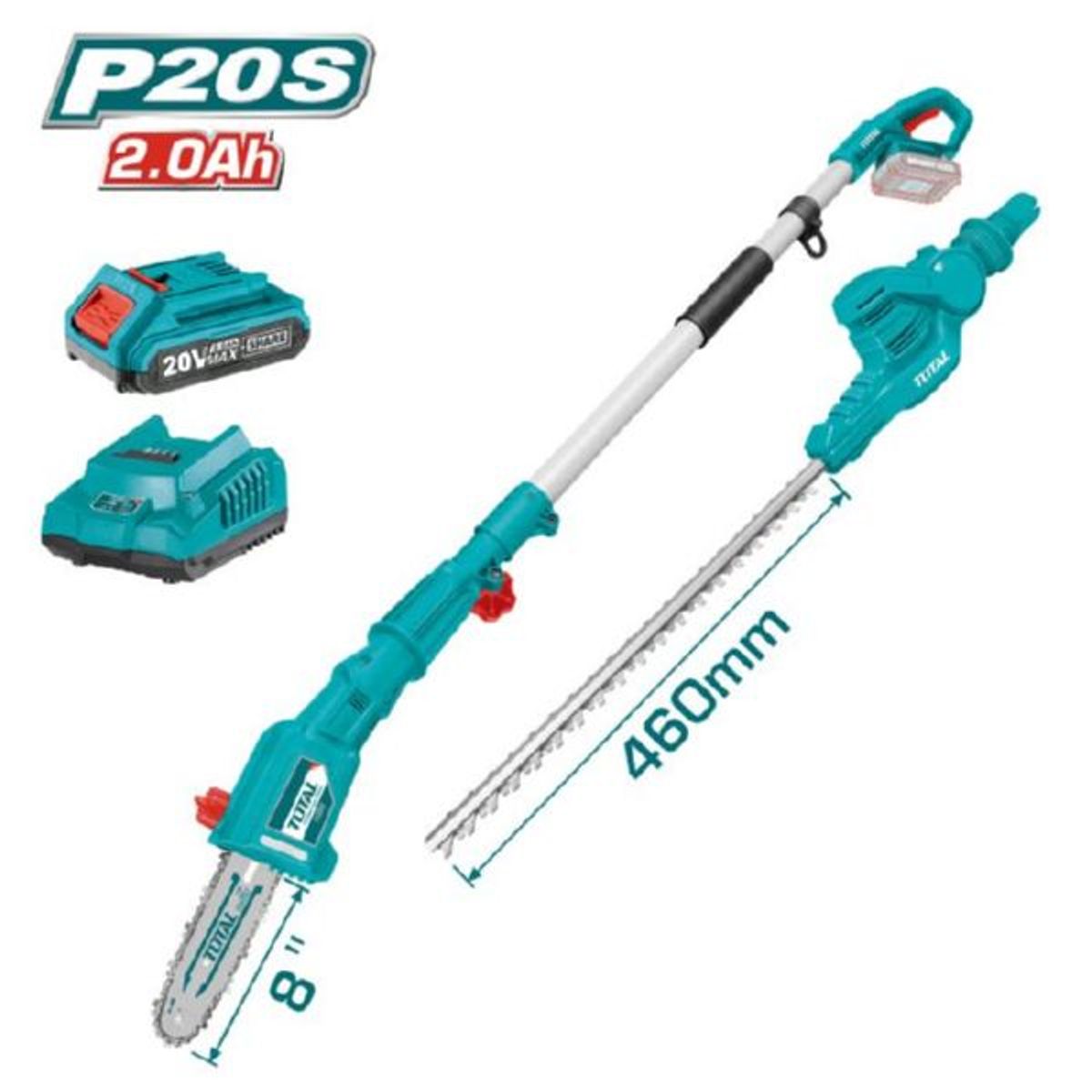 TOTAL - Podador Cortaseto 2 En 1 Altura 20v Bateria + Cargador Total