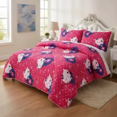 DIANA - COBERTOR DE NIÑA PARA INVIERNO PLUSH CON CHIPORRITO 1.5 PLAZA CON DISEÑO FUCSIA GATITA