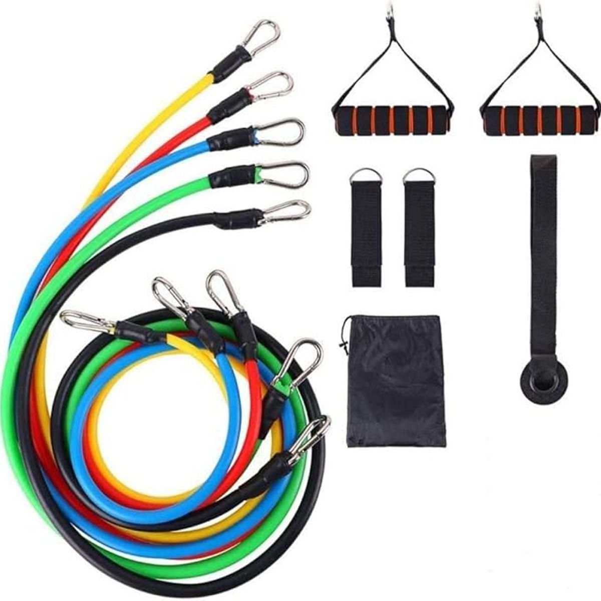 MOVI - SET BANDAS ELÁSTICAS RESISTENCIA 5 NIVELES CON ACCESORIOS FITNESS