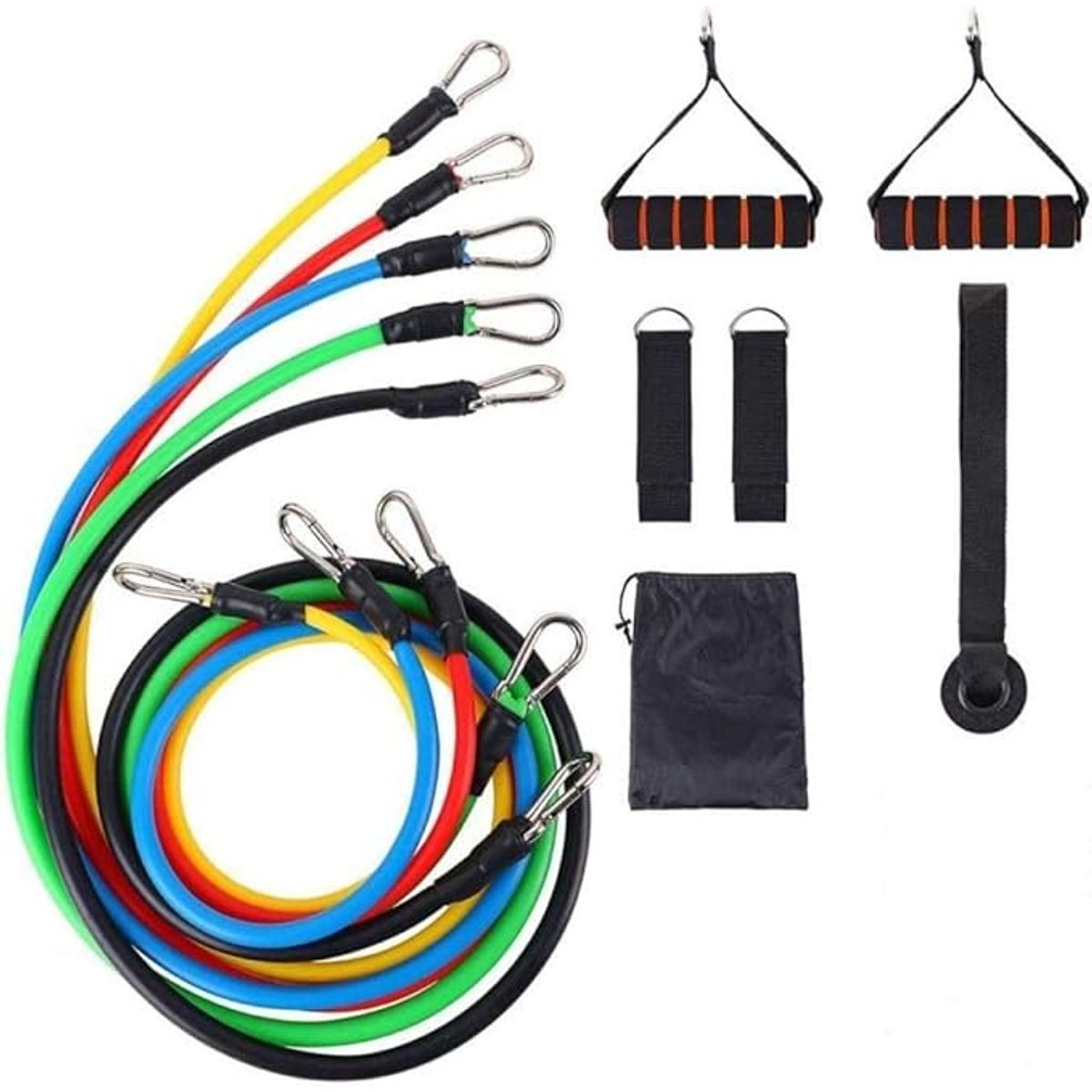 MOVI - SET BANDAS ELÁSTICAS RESISTENCIA 5 NIVELES CON ACCESORIOS FITNESS