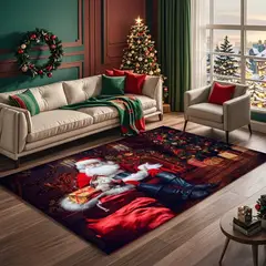 GENERICO - Alfombra Lisa con Diseño 3D 200 x 240 cm, Navidad Burdeos