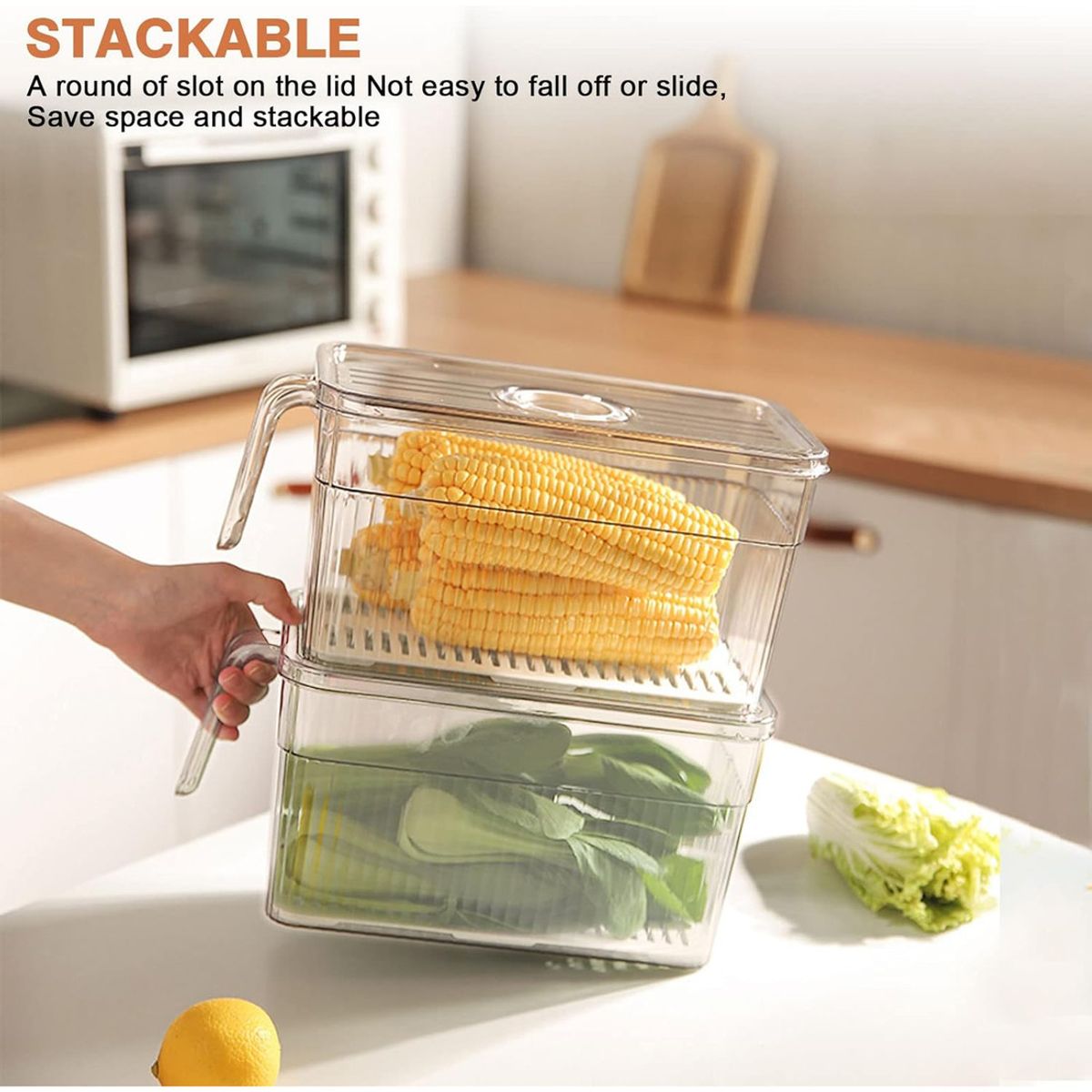 EVERSO - X2 Caja Organizadora Refrigerador Cocina Con Tapa Y Mango