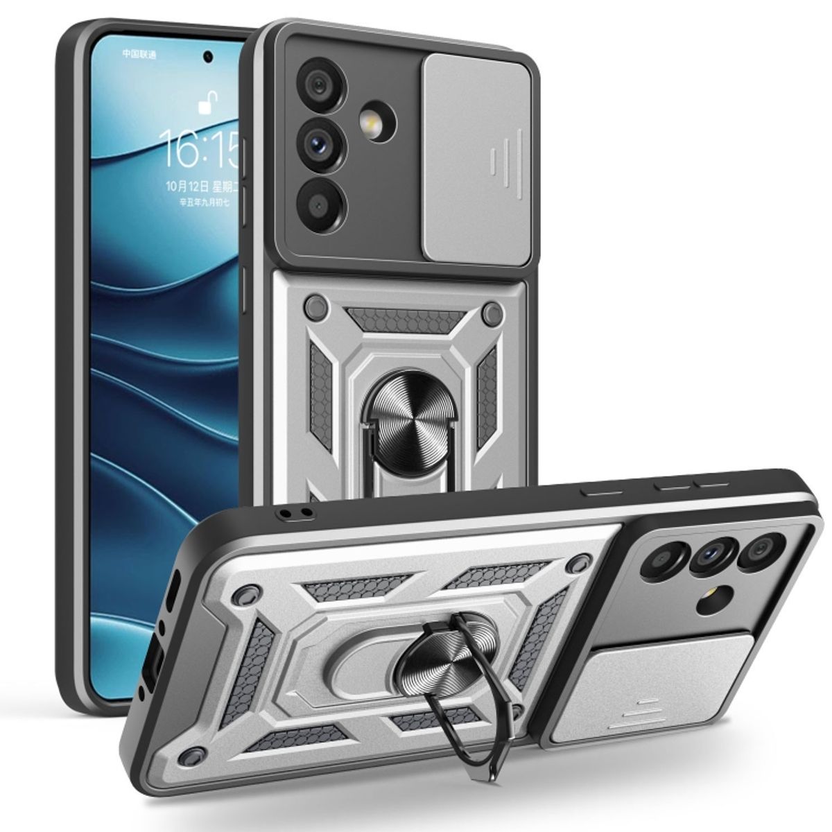 GENERICO - Carcasa Reforzada Con Cubre Cámara Para Samsung Galaxy A56 5G - Plateado