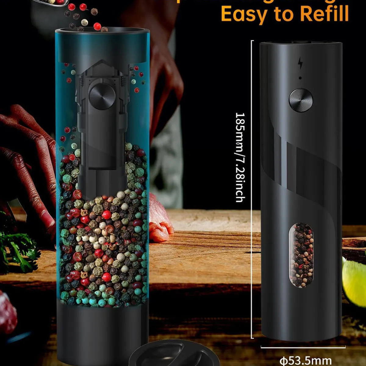 EVERSO - Molinillo Electrico Saleros Sal Pimienta Especia Con Luz Led