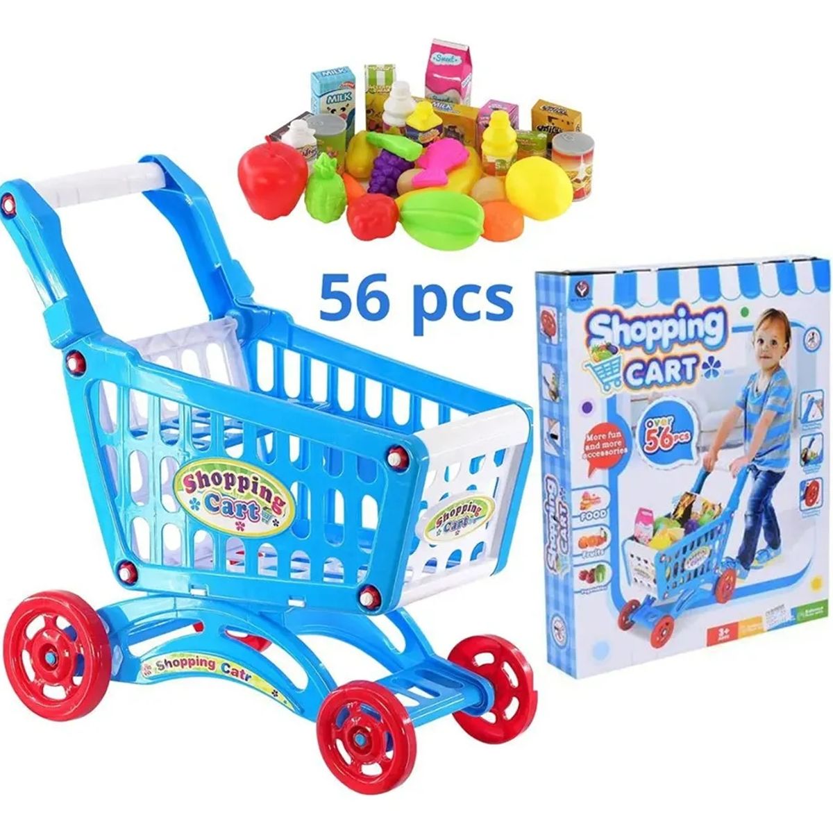 GENERICO - Carrito Compras De Supermercado Azul 56pcs Para Niños Azul