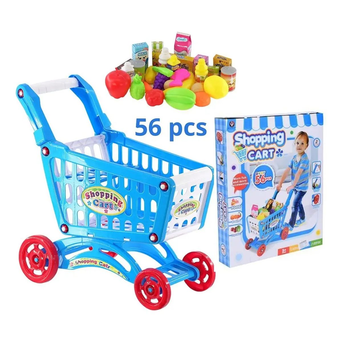GENERICO - Carrito Compras De Supermercado Azul 56pcs Para Niños Azul
