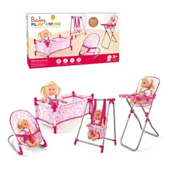 GENERICO - Set de juego 4 en 1 muñeca, silla, comedor, columpio y cuna