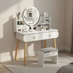 GENERICO - Tocador Moderno con Espejo de Luz Cajones y Asiento