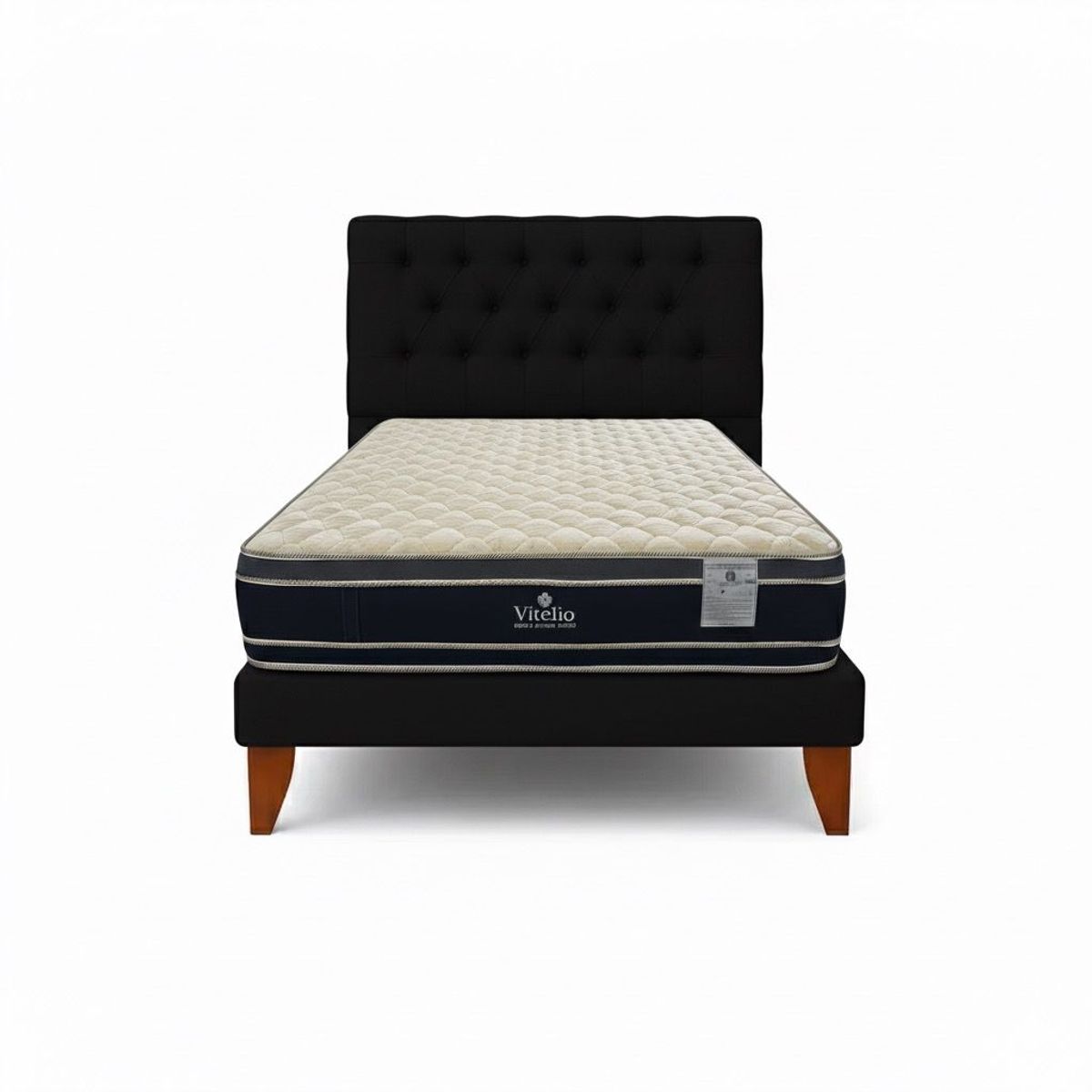 GENERICO - Cama Plaza y Media Negra + Colchon Grosor 28 cm