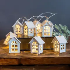 HEY SANTA - Guirnalda de 10 Luces LED Casitas Blancas 1,2 Mts