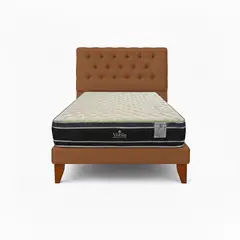 GENERICO - Cama Plaza y Media Marron + Colchon Grosor 28 cm