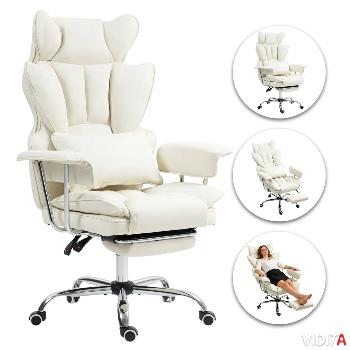 VIDITA - Silla Escritorio Ejecutiva Emilio Premium+ Oficina Ergonómica Pu Color Beige