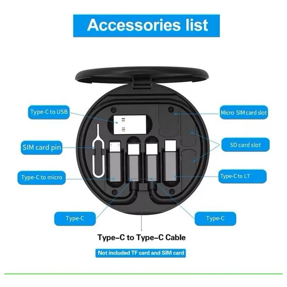 GENERICO - Kit de cables multifuncional para viajes porta SIMCARD