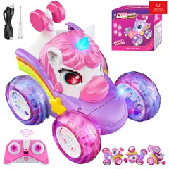 ANIKIDS - Auto De Truco Unicornio Control Remoto Luz Juguete Niño Niña Rosa