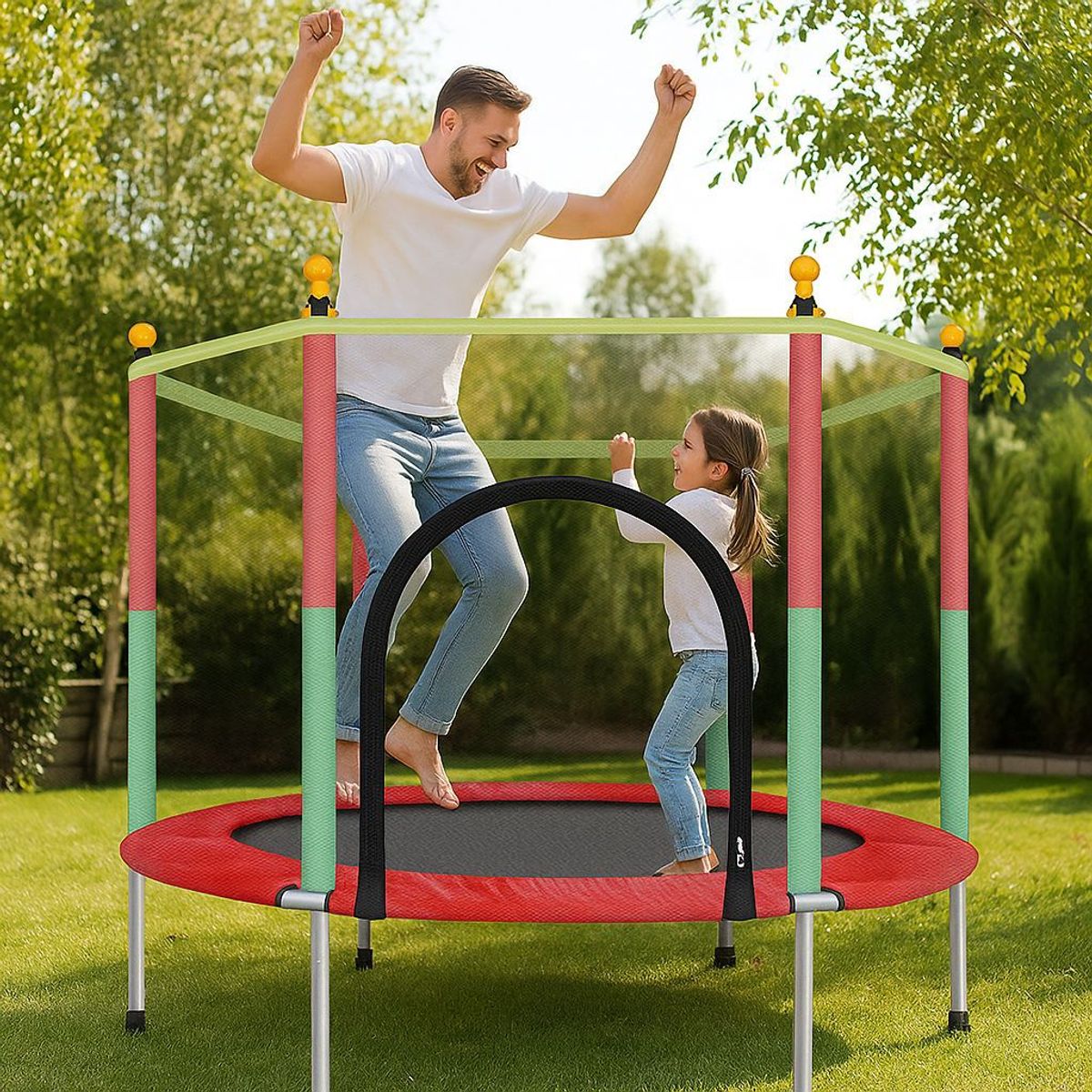 KUANGYE - Cama Elastica Trampolin Resistente Para Niños 140CM Con Red Seguridad Interior Rxterior Hasta 160Kg